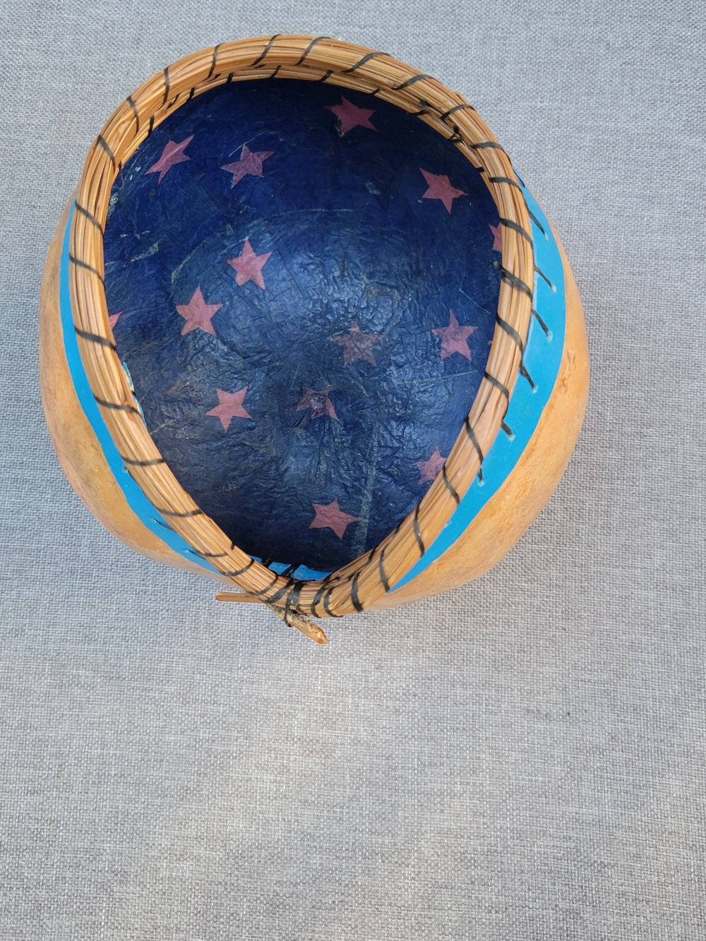 Handcrafted Blue Star Gourd Bowl with Natural Rim